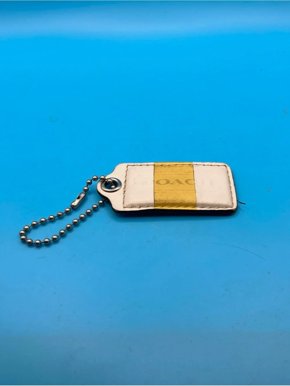 Coach Candy Stripe Leather Tag Bag Charm